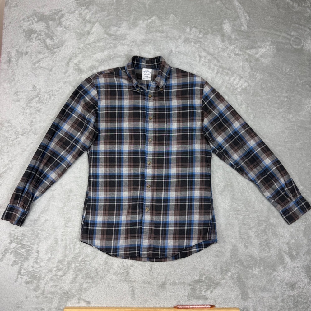 Brooks Brothers Regent Men's Small Plaid Button Down Shirt 100% Cotton Blue